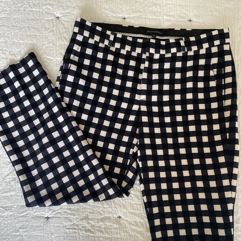 Banana Republic Checked Avery Straight Leg Slacks